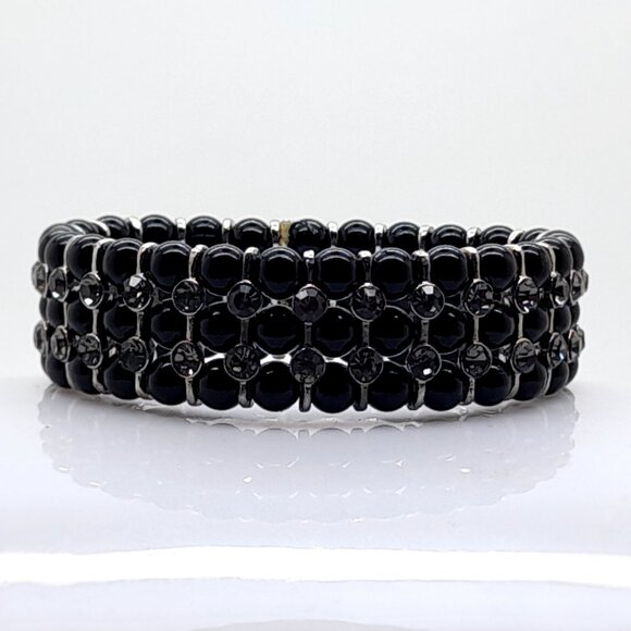 Gorgeous 6mm Black Glass pearl Multi-Strand with ab Stretch fashion Bracelets - Picture 2 of 4